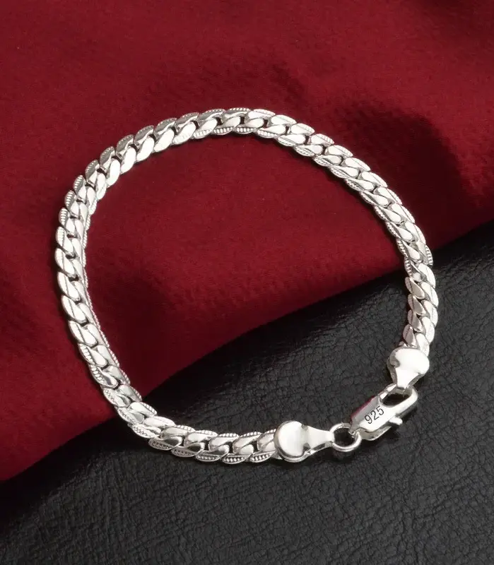 Pulsera de plata de ley 925 para mujer, 6mm, 18/20cm, cadena lateral plana, cierre de langosta para mujer, hombre, joyería de compromiso de boda 2