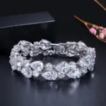 Pera-pulsera de circonia cúbica verde para mujer, brazalete de lujo con piedras grandes, accesorios de joyería nupcial para damas de honor, B029 3