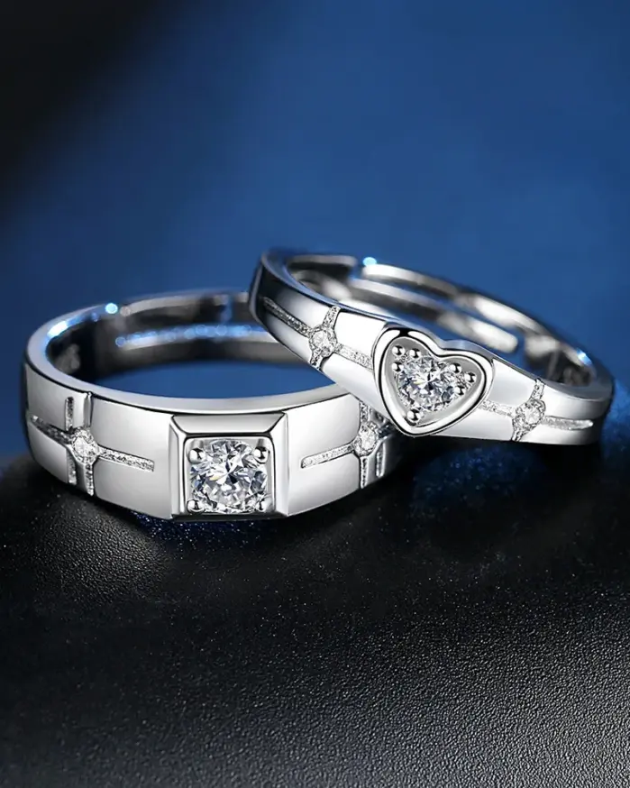2 Anillos de Plata de Ley 925 con Circonita para Pareja, para Mujer y Hombre, Exquisitos, para Estudiantes, Novias, Accesorios de Joyería de Plata para Boda 2