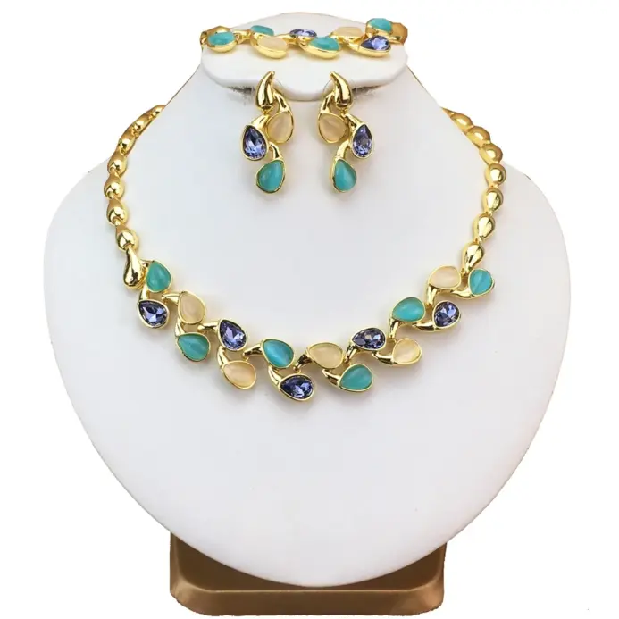 Conjuntos de joyas de piedra de colores hermosos para mujer, joyería fina de Dubai, Boda nupcial, FHK16602 2