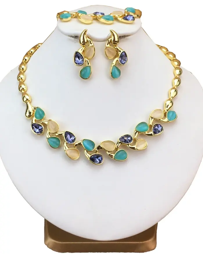 Conjuntos de joyas de piedra de colores hermosos para mujer, joyería fina de Dubai, Boda nupcial, FHK16602 2