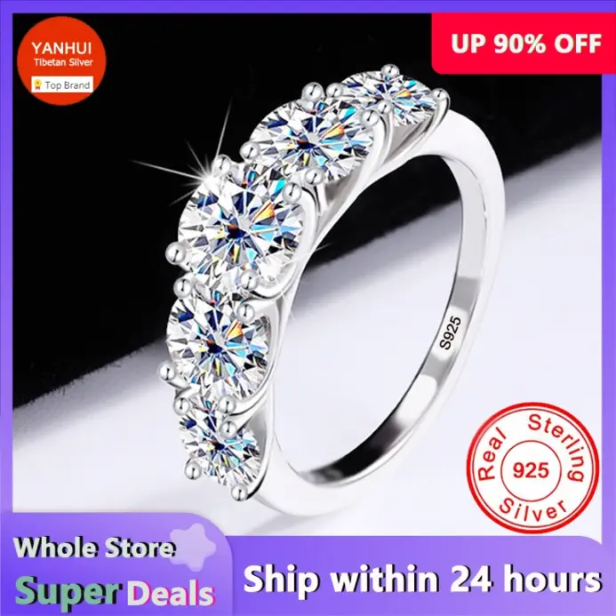 100% anillos de plata esterlina 925 originales, anillos de diamantes de circonia de lujo de 3,6 quilates para mujer, propuesta de boda, joyería de regalo 1