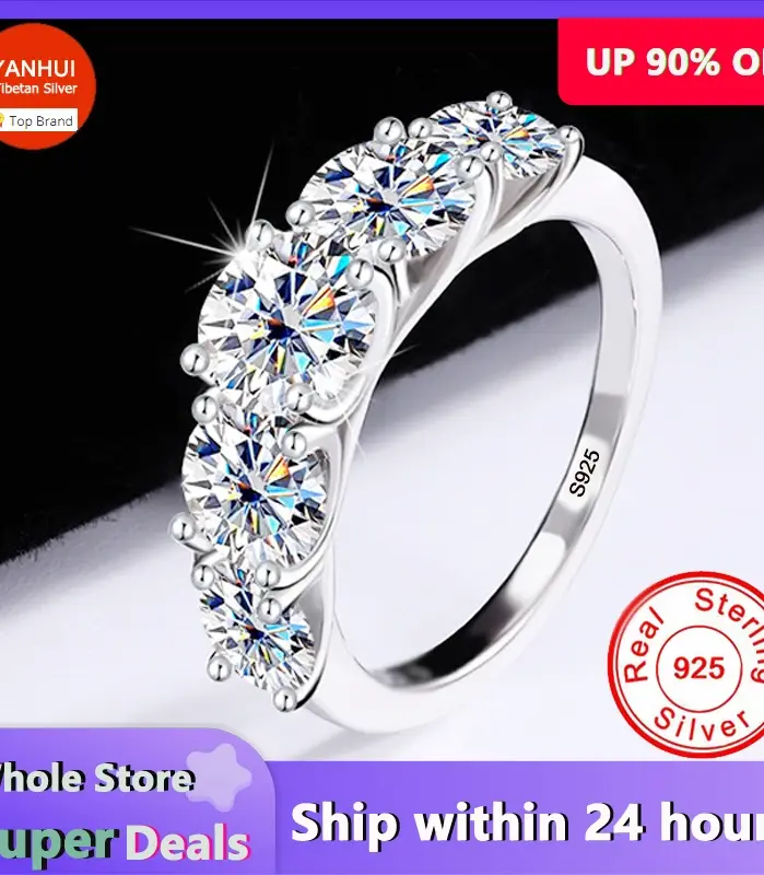100% anillos de plata esterlina 925 originales, anillos de diamantes de circonia de lujo de 3,6 quilates para mujer, propuesta de boda, joyería de regalo 1