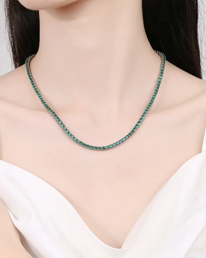16/18 pulgadas (41/45 cm) joyería fina sólida Real pavé 3 mm circonita cúbica verde esmeralda 925 collar gargantilla de tenis de plata esterlina 2
