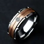 Anillo de lujo con patrón de tallado hueco de Metal para mujer, Color oro rosa, piedras de circonita, anillo de pareja, joyería de boda de compromiso nupcial, 1 pieza 4