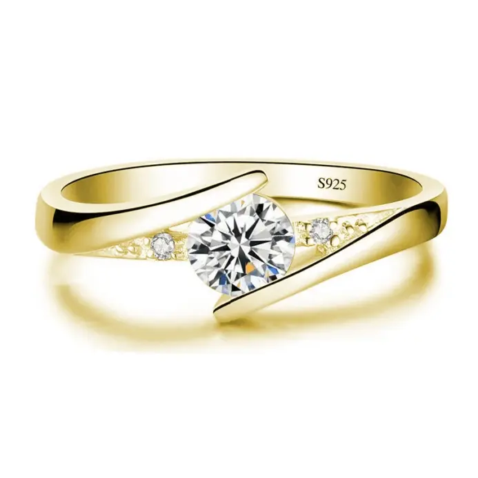 Anillo de compromiso de piedra de circón pequeño para mujer, joyería de boda de Color oro amarillo Vintage para mujer 1