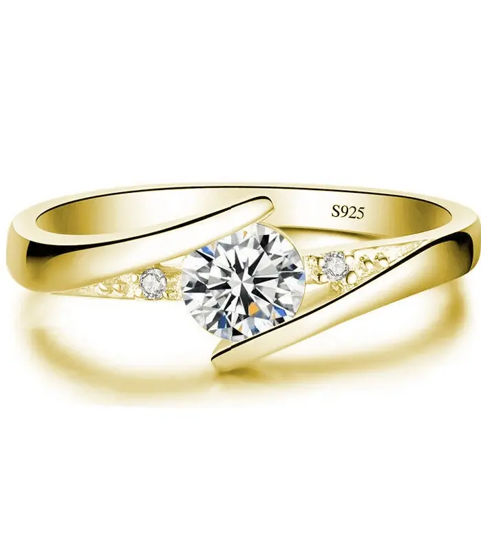 Anillo de compromiso de piedra de circón pequeño para mujer, joyería de boda de Color oro amarillo Vintage para mujer 1