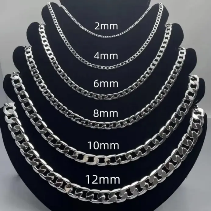 Collar de plata de ley 925 para hombre, 2/4/6/8/10/12MM, 40-75cm, collar de cadena con cierre de langosta, regalos de joyería de compromiso para hombres y mujeres 1