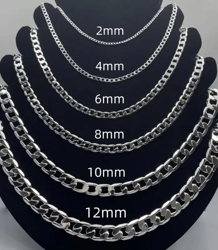 Collar de plata de ley 925 para hombre, 2/4/6/8/10/12MM, 40-75cm, collar de cadena con cierre de langosta, regalos de joyería de compromiso para hombres y mujeres 1
