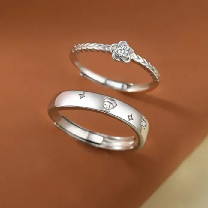 Anillos de pareja de Príncipe Rosa de Color plateado para mujeres y hombres, nueva moda, anillo para amantes del compromiso del amor para siempre, regalos de joyería para el Día de San Valentín 2