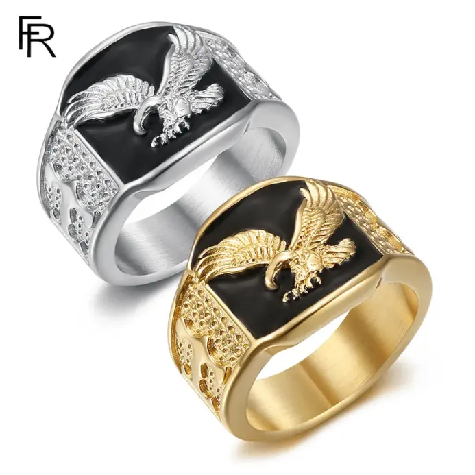 Anillos de águila de acero inoxidable de color dorado dominante para hombres, anillo clásico, regalo de joyería de fiesta de Hip Hop Rock 1