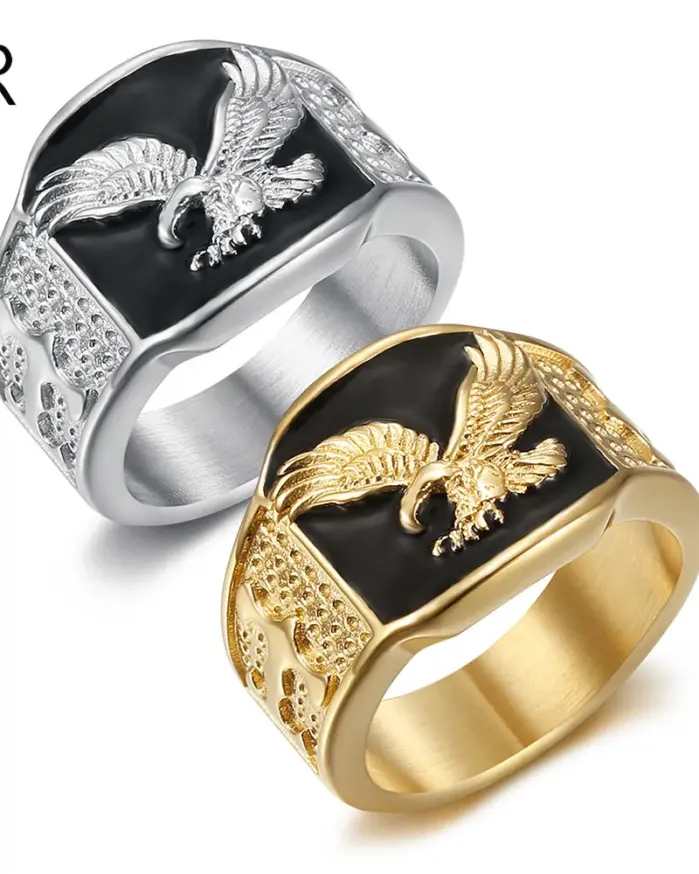 Anillos de águila de acero inoxidable de color dorado dominante para hombres, anillo clásico, regalo de joyería de fiesta de Hip Hop Rock 1