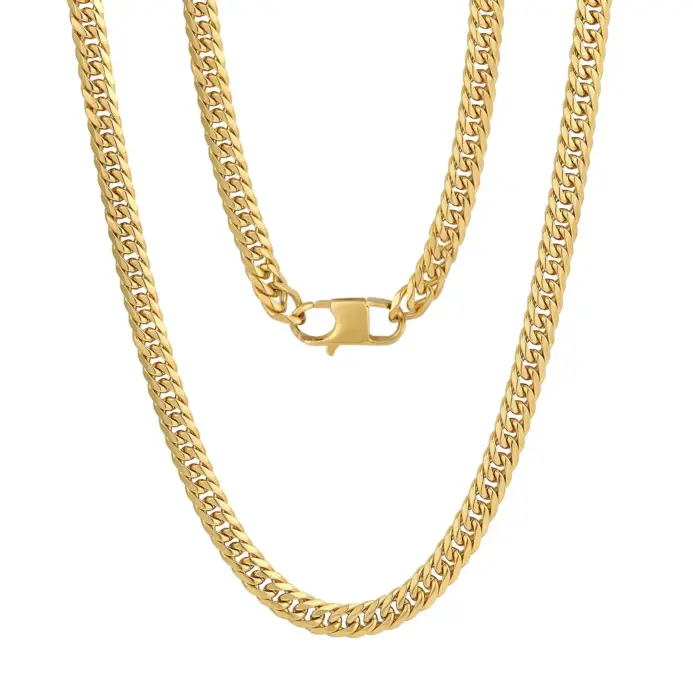 Collares de cadena de eslabones cubanos chapados en oro de 18 quilates para hombre, pulsera de acero inoxidable 316L, regalos de joyería de Hip Hop 2
