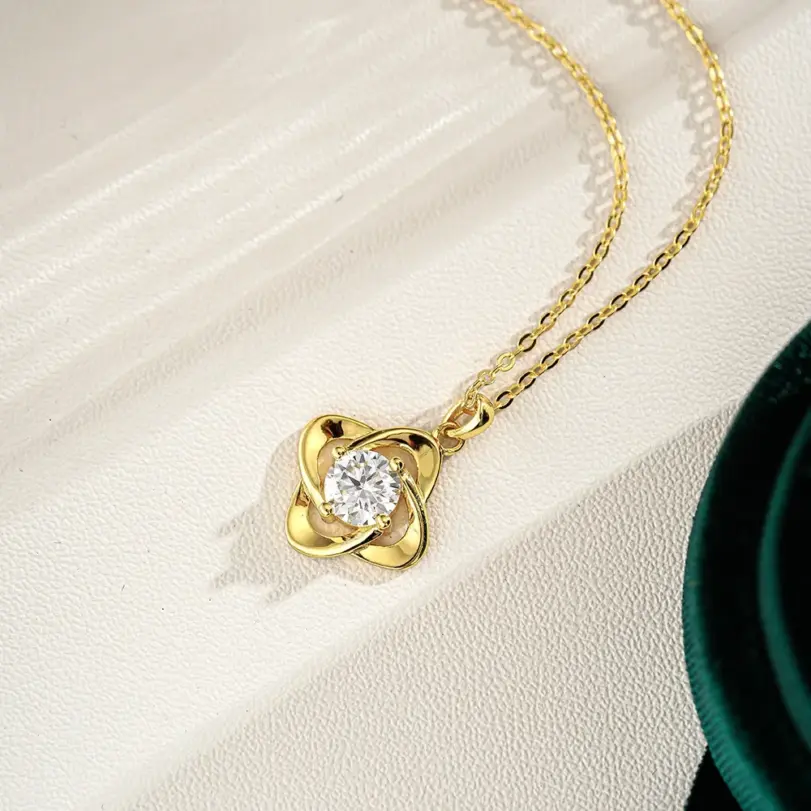 Collar con colgante de moissanita para mujer de oro 100% auténtico de lujo de 18 quilates 4