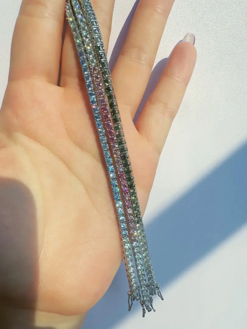 COSFIX azul/rosa/verde hombres mujeres cadena de tenis de moissanita completa pulsera de tenis de moissanita cadena de tenis de plata s925 para mujeres y hombres 3