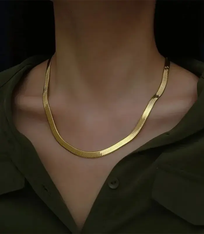 Collar de cadena plana de 4MM de oro de 18K de Plata de Ley 925 para mujer, joyería de buenos de lujo, gargantilla de regalo de boda para clavícula 1