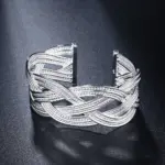 Pulseras de plata de ley 925 para mujer, brazalete de alambre trenzado elegante, regalo de boda, fiesta de Navidad, joyería de estudiante para niña 3