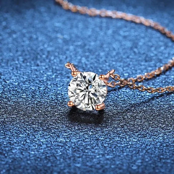 collar de moissanita para mujer, 1ct, 2ct, 3ct, 5ct, D VVS1, Plata de Ley 925 con colgante de diamante de laboratorio chapado en oro rosa amarillo 2