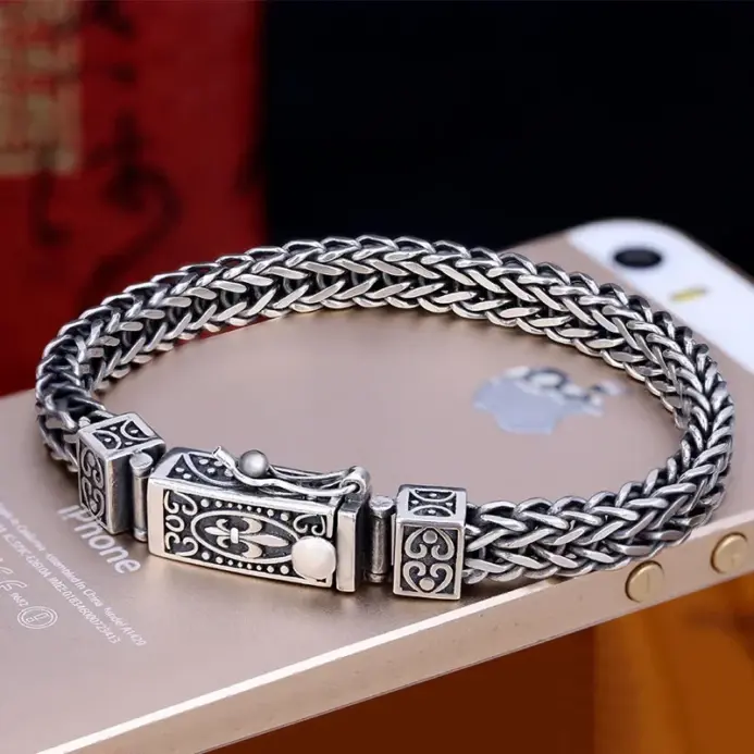 🐉 Brazalete "Dragon Spine S925" – Plata Sólida Tejida (Doble Seguridad) 2