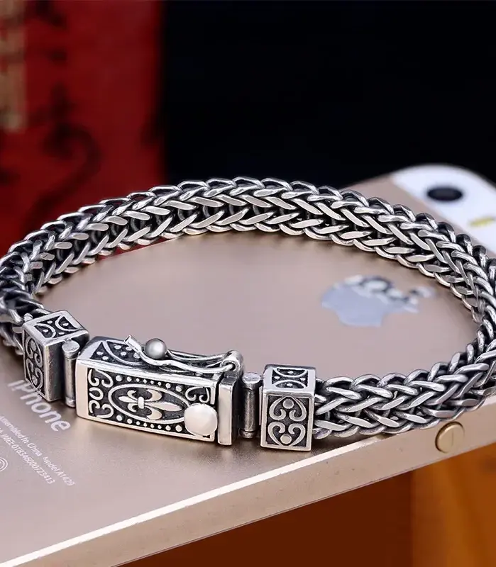 🐉 Brazalete "Dragon Spine S925" – Plata Sólida Tejida (Doble Seguridad) 2