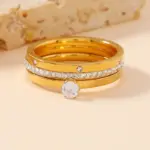 Anillo de acero inoxidable de lujo para mujer, conjunto de tres piezas de circón, accesorio clásico de moda para dedo, joyería, regalos femeninos al por mayor 4
