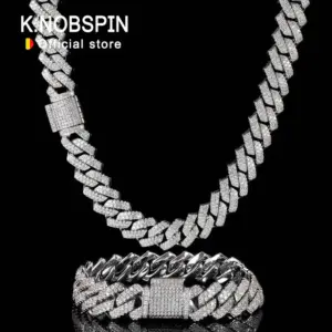 KNOBSPIN-pulsera cubana de moissanita para hombre y mujer, brazalete de Plata de Ley 925 chapado con diamantes de oro blanco de 18k, cadena de eslabones cubanos 1