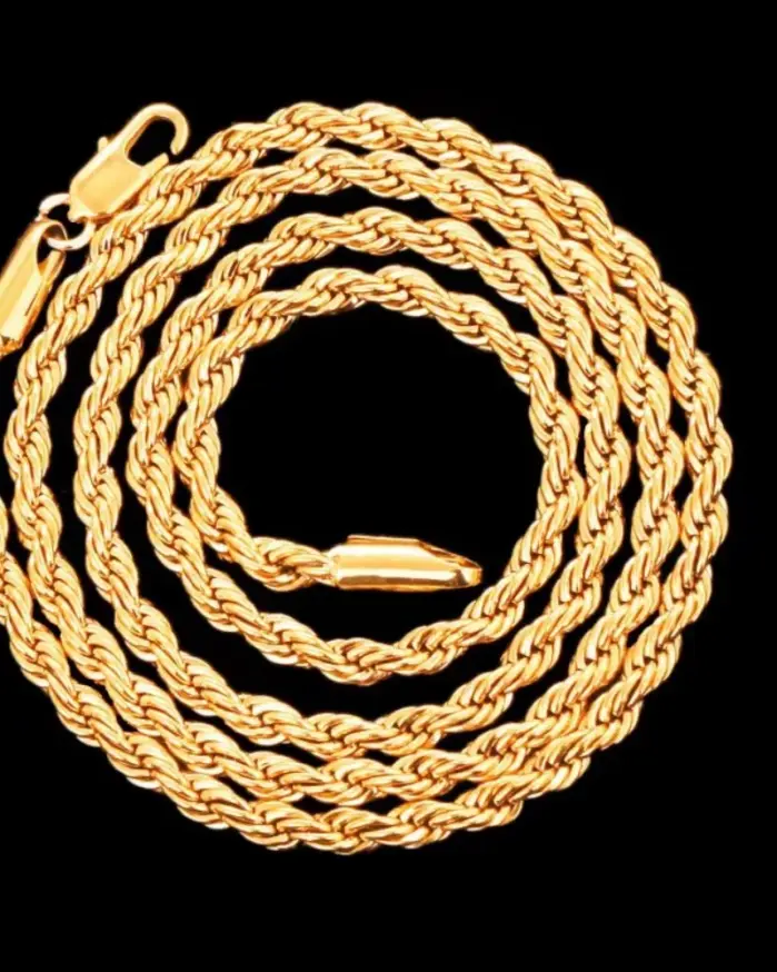 Venta al por mayor Noble 45-60 cm 18K oro 4mm cuerda cadena collar para mujer hombre moda boda encanto regalo joyería 18-24 pulgadas 1