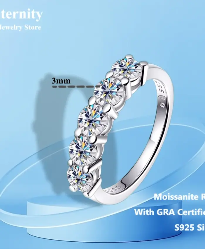 Anillo de moissanita D VVS1, Plata de Ley 925 con certificado GRA, banda de eternidad, anillos de compromiso de boda para mujeres y hombres 1