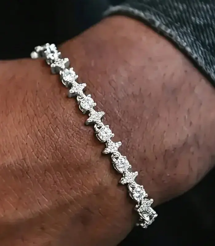 Pulsera de circonia cúbica con estrella de piedra redonda, joyería de Hip-Hop para hombres, accesorio de moda elegante brillante, regalo clásico para cumpleaños 2