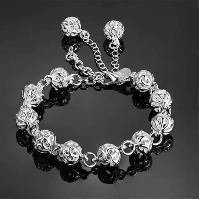 100% Plata de Ley 925 hermosas pulseras Noble Top bonita moda fiesta de boda Linda señora bonita bola pulsera de mujer joyería 1