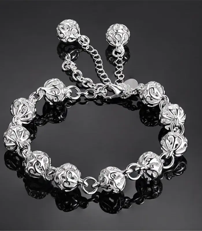 100% Plata de Ley 925 hermosas pulseras Noble Top bonita moda fiesta de boda Linda señora bonita bola pulsera de mujer joyería 1