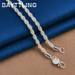 Accesorios de plata de ley 925 para hombre, 4MM, 40-60cm, 2 uds., collar de cadena de cuerda, pulsera, joyería de regalo de boda a la moda para mujer 3