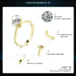 Anillo de boda clásico de cristal de 1 quilate para mujer, sortija de compromiso de aniversario de oro de diamante, propuesta de matrimonio, 6