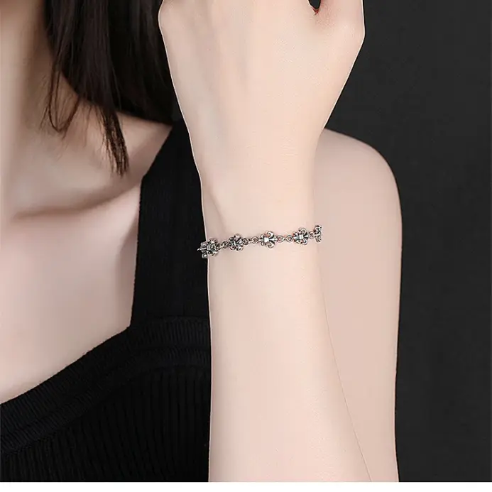 Pulsera Punk de plata de ley S925 con forma de flor de explorador, personalizada, de nicho, pulsera de ancla de barco de moda para hombres y mujeres 2