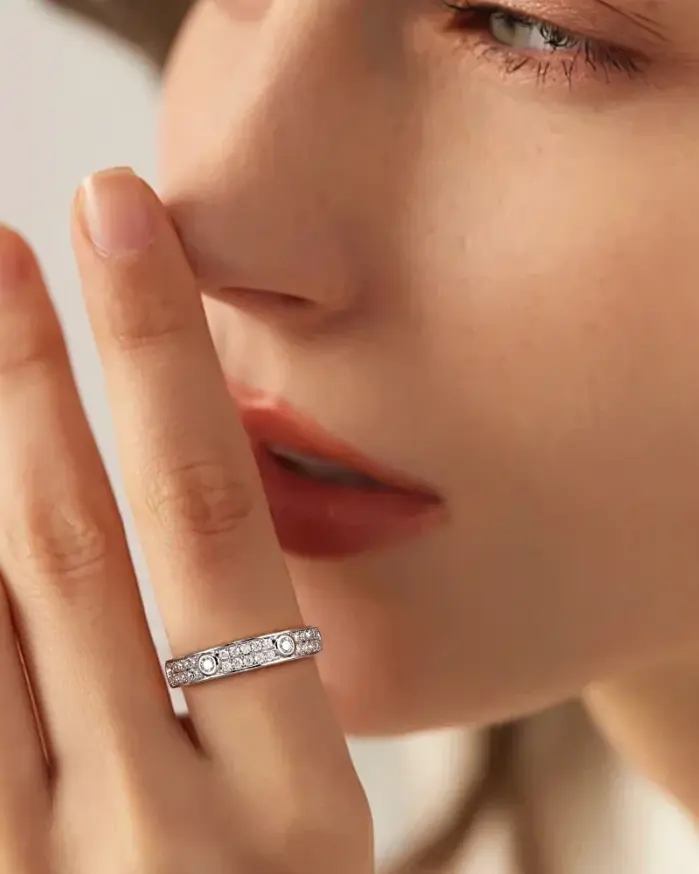 2025 eternidad Moissanite Band 2,0 Mm pareja anillo de boda chapado en oro blanco de 18 quilates joyería de plata de ley 925 auténtica anillo de mujer de lujo 2