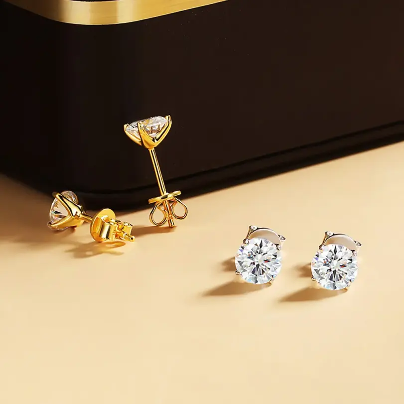 Pendientes de Moissanita de 0.1-5ct para Mujer y Hombre, Redondos, Color D, Diamante, Plata de Ley 925, Chapados en Oro de 18K, con Certificado 4