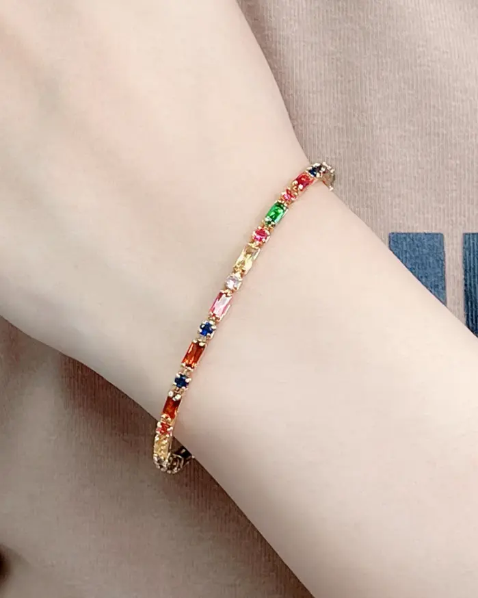 🌈 Pulsera Tennis "Arcoíris Infinito" – Cristales AAA y Oro 18K 1