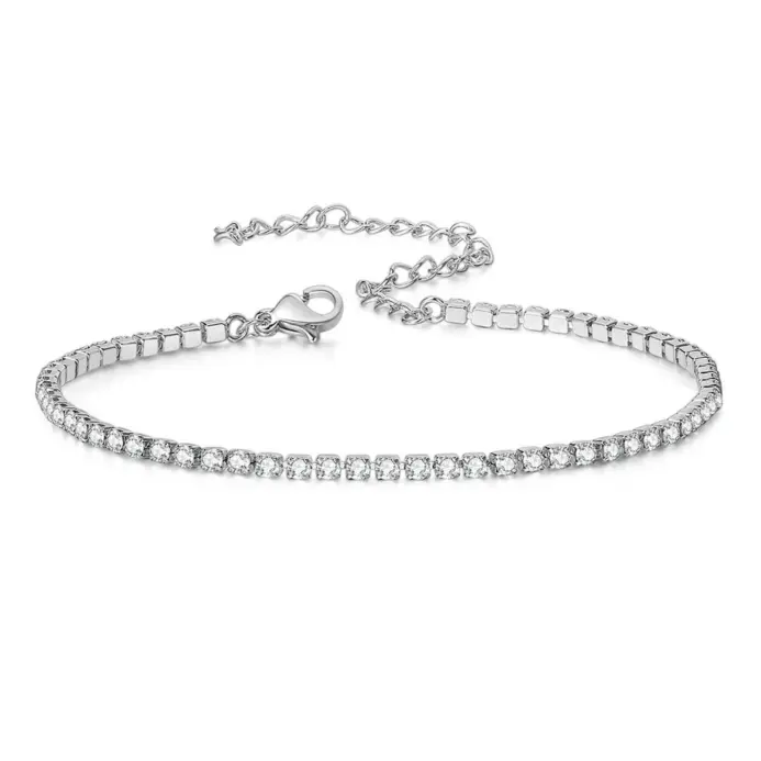 Pulseras de cadena de tenis delicadas y heladas de 2mm, cadena de mano de circonia cúbica de acero inoxidable de Color plateado para mujer, regalo de joyería 1