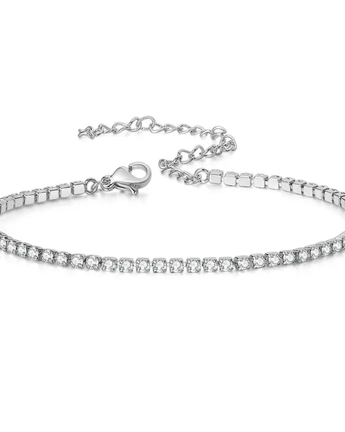 Pulseras de cadena de tenis delicadas y heladas de 2mm, cadena de mano de circonia cúbica de acero inoxidable de Color plateado para mujer, regalo de joyería 1