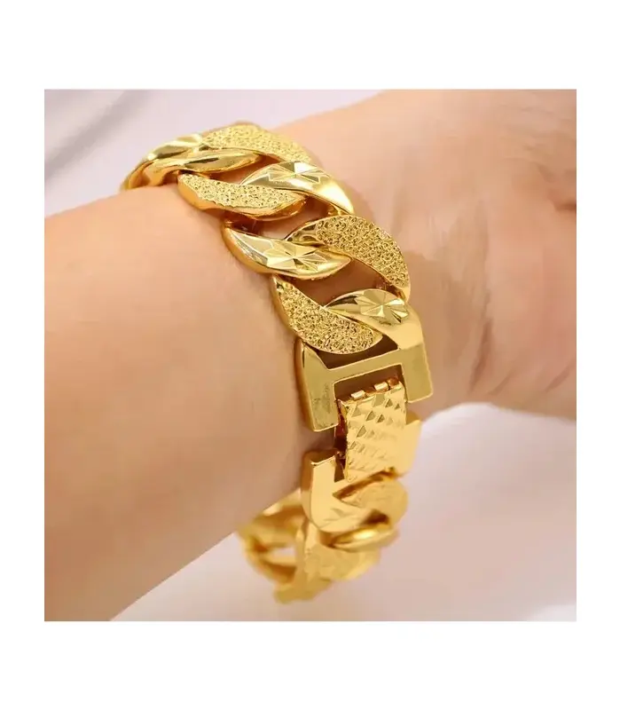 Elegante pulsera para hombre chapada en oro de 18 quilates: estilo clásico, diseño grueso y pesado, perfecta para regalos y fiestas, para otoño 1
