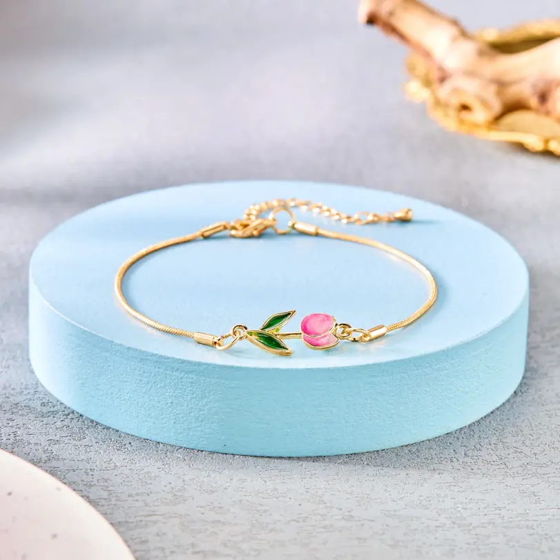 Anillos de flor de tulipán de circón rosa a la moda de lujo para mujer, anillo de dedo con apertura Floral brillante con temperamento, joyería de boda elegante 4