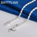 Accesorios de plata de ley 925 para hombre, 4MM, 40-60cm, 2 uds., collar de cadena de cuerda, pulsera, joyería de regalo de boda a la moda para mujer 5
