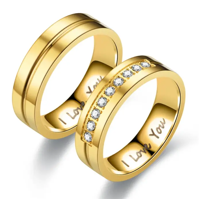 Anillo de Acero de Titanio para Hombre y Mujer, Anillo Clásico con Letra I Love You, Joyería de Color Dorado para Parejas, Regalo de Boda, Accesorios 1