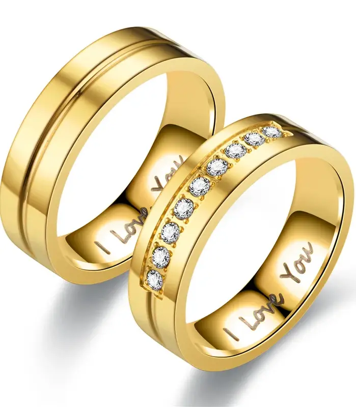 Anillo de Acero de Titanio para Hombre y Mujer, Anillo Clásico con Letra I Love You, Joyería de Color Dorado para Parejas, Regalo de Boda, Accesorios 1