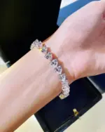 Pulsera de diamantes de laboratorio con corte de corazón de 7mm, 100% Plata de Ley 925 auténtica, brazaletes de compromiso para boda, joyería para mujer 5
