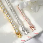 Pulsera de tenis de moissanita chapada en oro de 18 quilates para mujer, pulsera clásica de Plata de Ley 925 certificada de 3/4/5mm para cadena de hombre 3