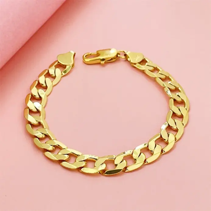 Pulsera de oro puro 24K 9999 de lujo para hombres y mujeres, pulsera de oro de 24 quilates, pulsera cubana lateral de 8mm 2