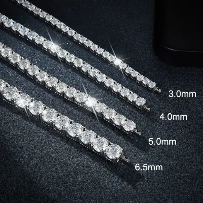 NeeTim-pulsera de tenis de moissanita de 3mm, 4mm, 5mm y 6,5mm, pulseras originales de plata de ley s925 con diamantes de laboratorio para mujeres y hombres, cadenas 2