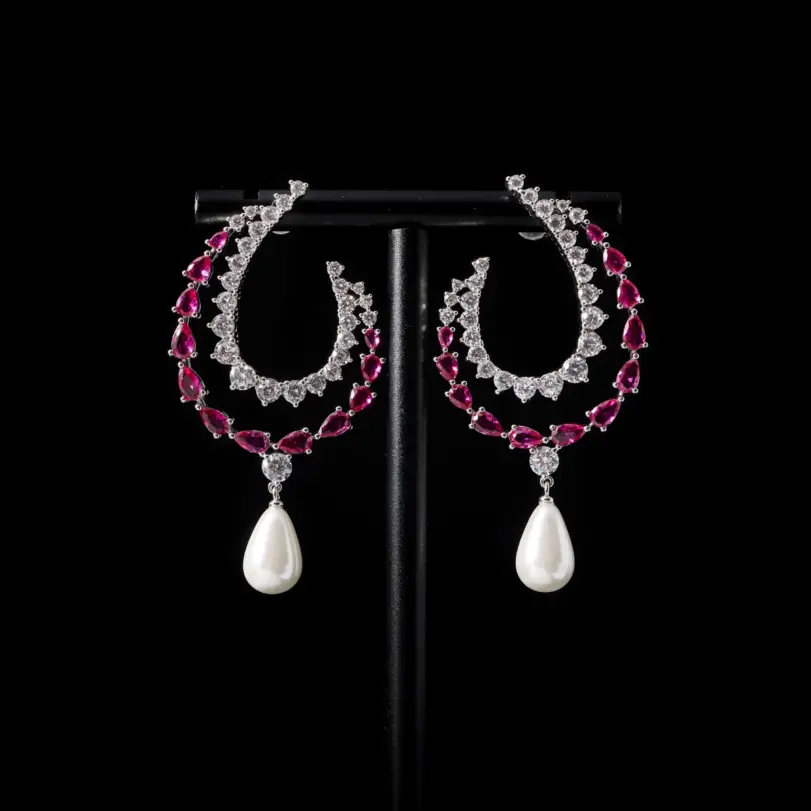 00105 Juego de Joyería Nupcial Clásico de 4 Piezas para Mujer, Lujoso Juego de Collar, Aretes, Pulsera y Anillo con Cristales de Circonio, para Boda, Fiesta de Graduación 3