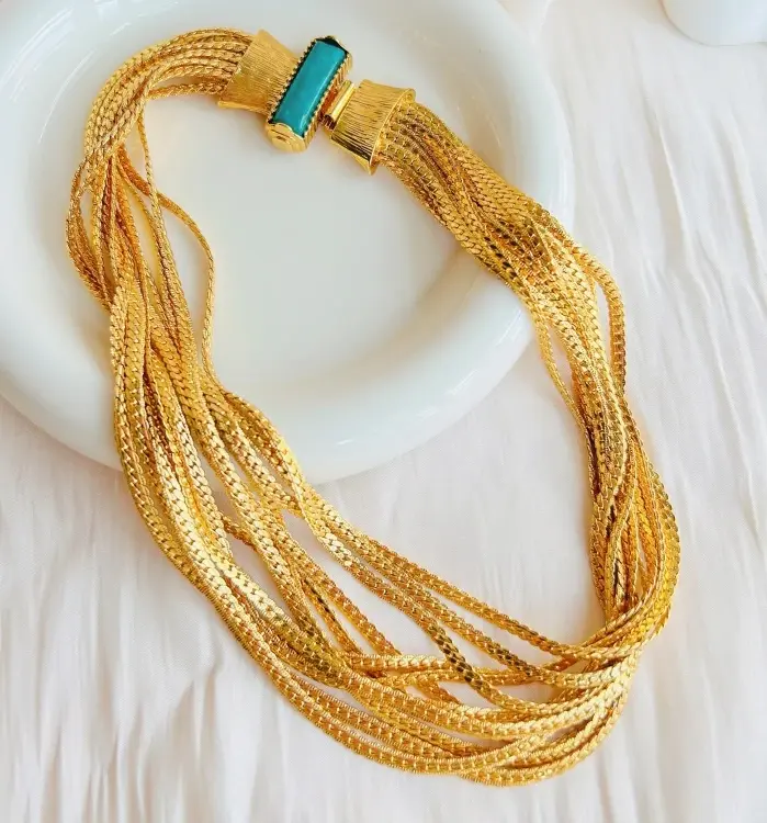 Europa Vintage latón chapado en oro tejido cadena piedra Natural collar de lujo pulsera conjunto mujer joyería de calidad superior 2